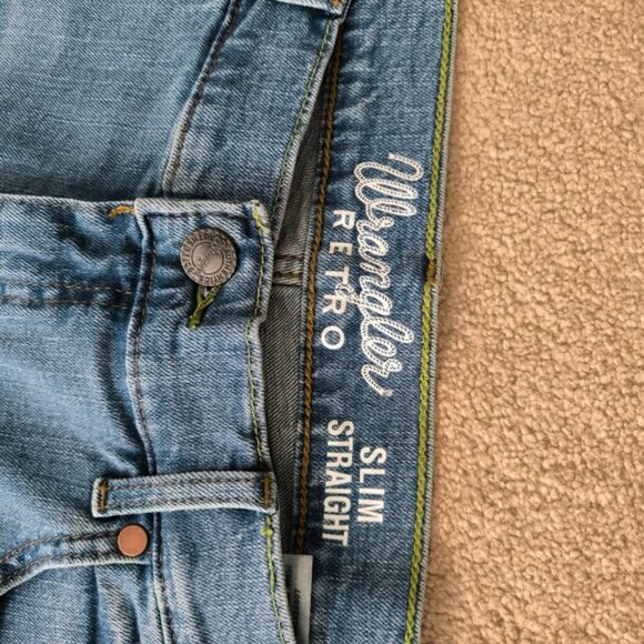 Wrangler Retro Western Cowboy Country Slim Straight Jeans 35x32 - Picture 4 of 8